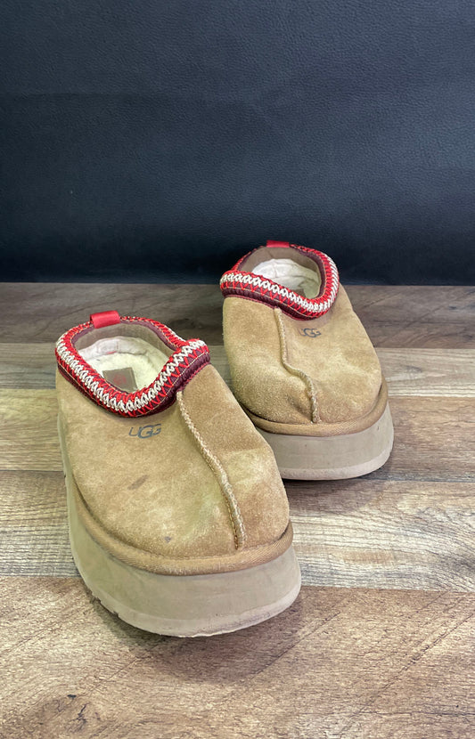 UGG Tazz Chestnut Suede Platform Slip-On Slipper Shoes Women's Size 10