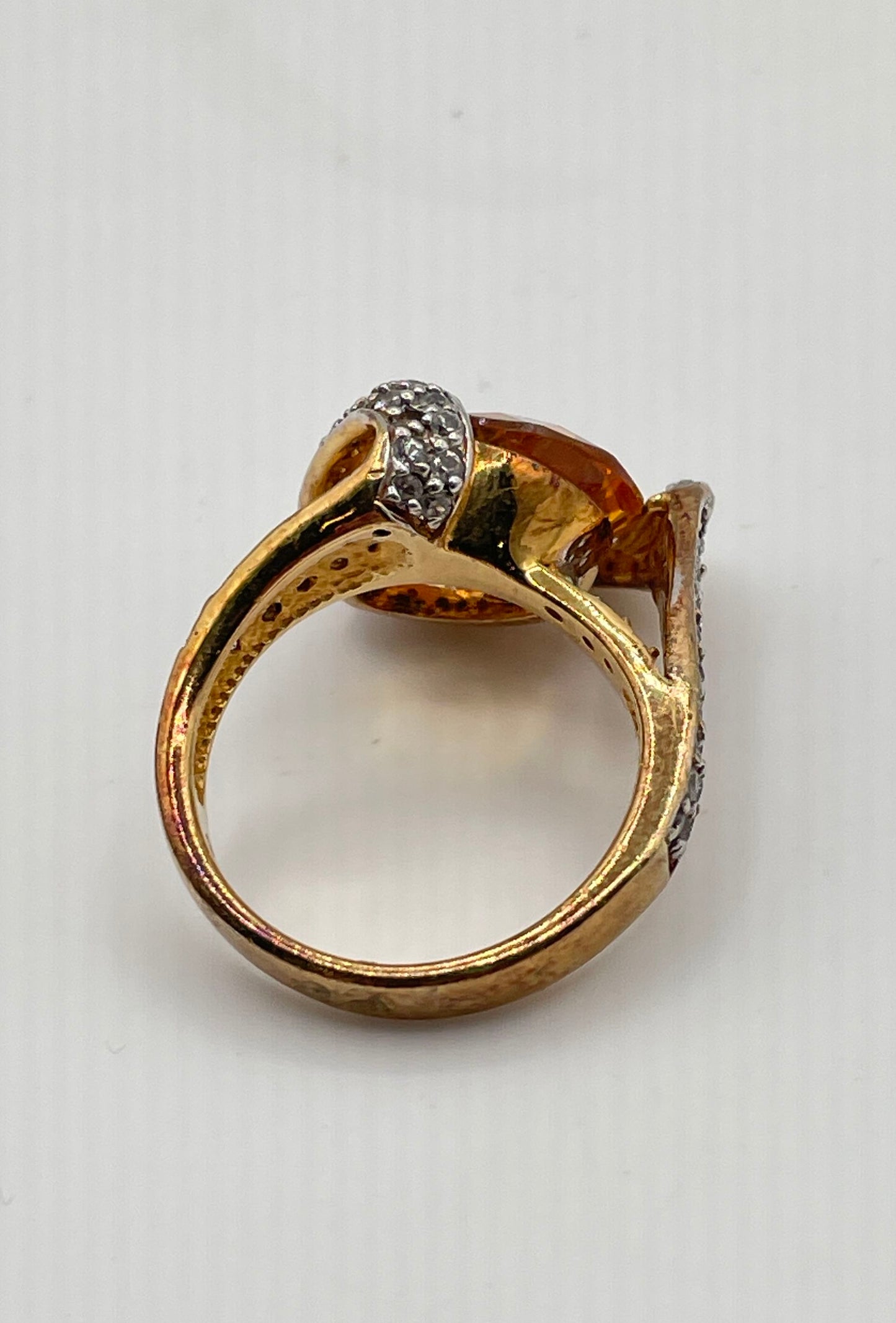 Gold Plated 925 Sterling Silver Pear Cut Citrine Cocktail Ring 9.4g