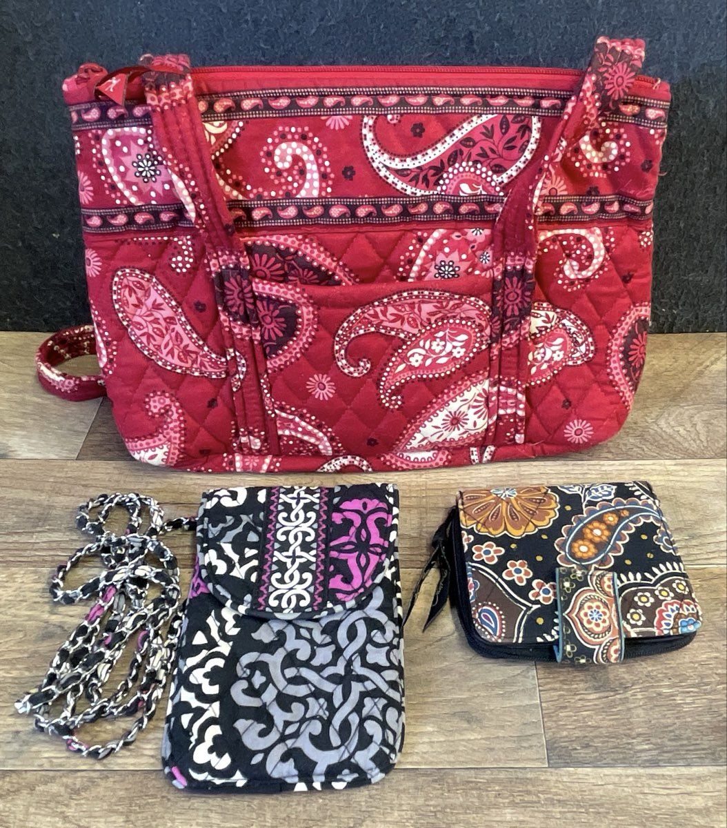 Vera Bradley Handbag Crossbody Phone Bag Wallet Red Paisley Lot of 3