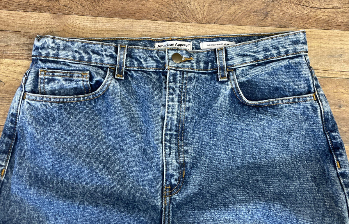 American Apparel Women's Acid Wash High-Waist Jeans Blue Cotton Denim Sz 32
