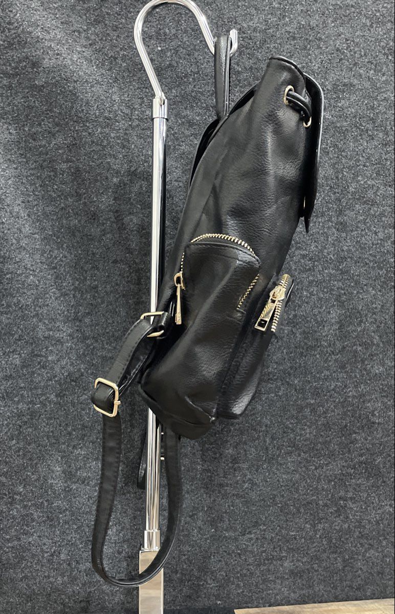 Aldo Black Leather Backpack Gold Hardware Large Pebbled Drawstring Flap