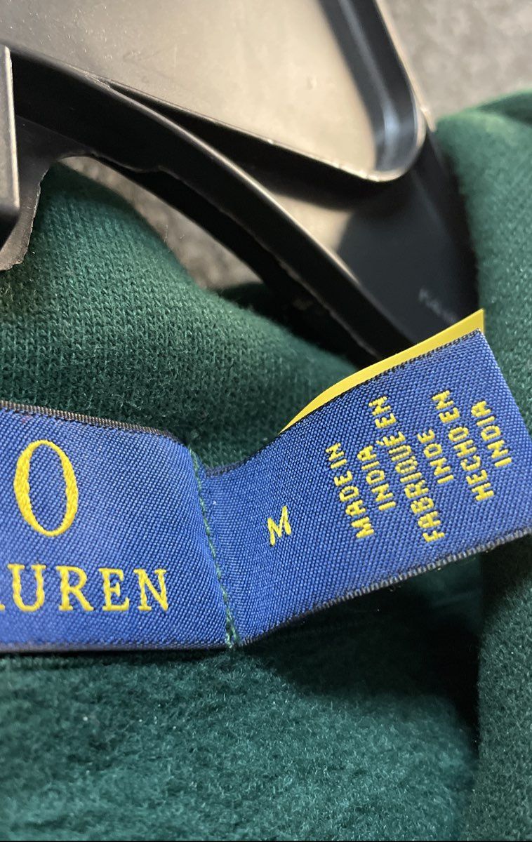 Polo Ralph Lauren Men's Green Hoodie Plaid Chenille Logo Sweatshirt Size M