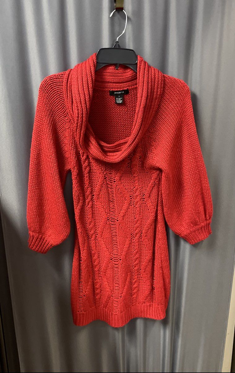 Arden B. Women's Red Cowl Neck Cable Knit Lurex Sparkle Sweater Dress Sz S