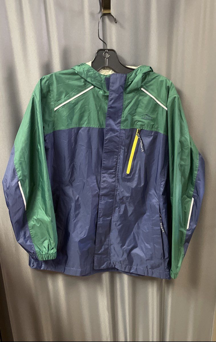 LL Bean Youth Rain Jacket Windbreaker Green Blue TEK Recycled Nylon Sz XL 18