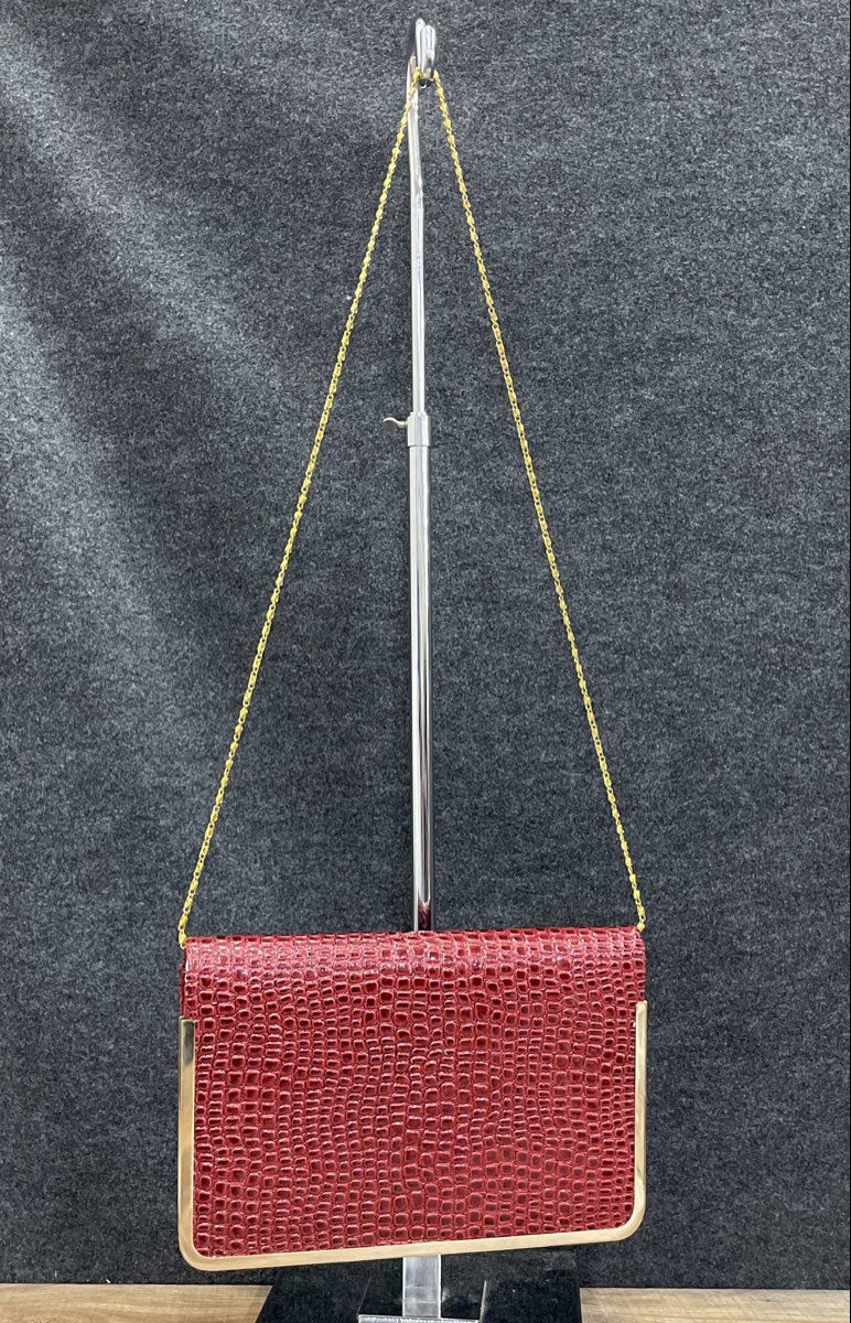 Joan Rivers Red Leather Gold Chain Strap Money Bag Crossbody Clutch Vintage