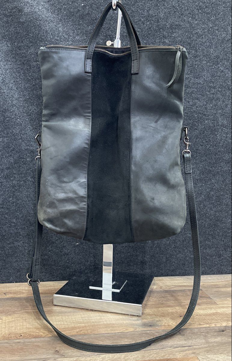 ABLE Black Leather and Suede Crossbody Tote Bag Large Top Handle