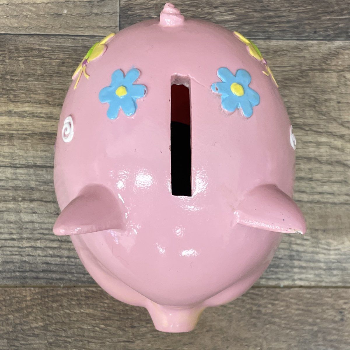 Ceramic Piggy Bank Pink Floral Butterfly Motif Nursery Coin Bank