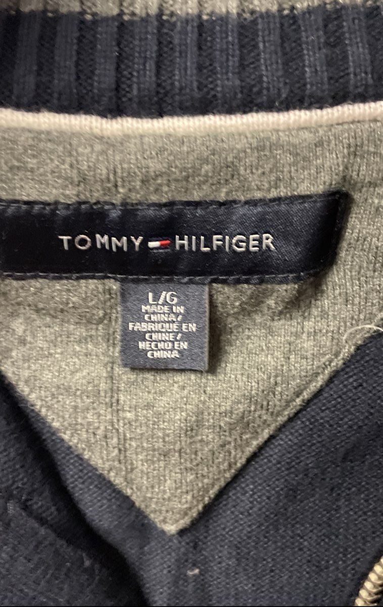 Tommy Hilfiger Men's Navy Blue Embroidered Crest Zip-Up Cardigan Sweater Sz L