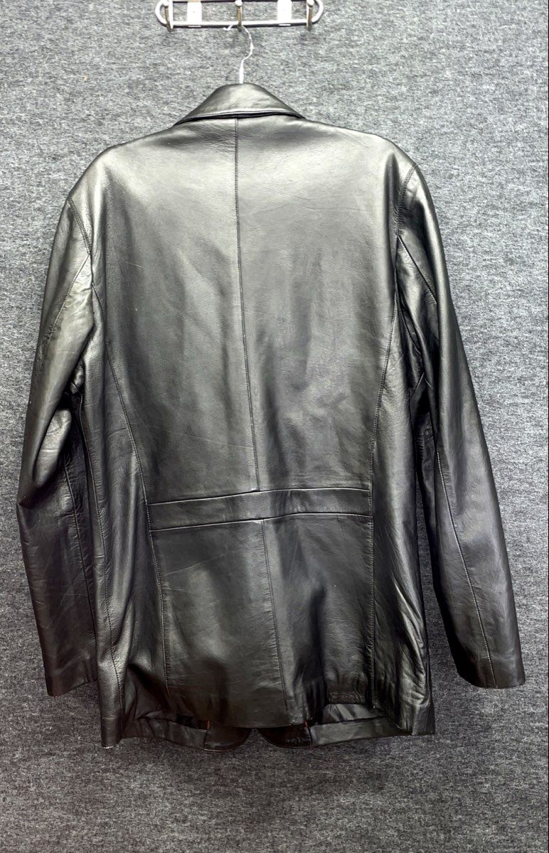 NH League Men's Black Leather Car Coat Blazer Jacket Vintage 90s Sz 46L