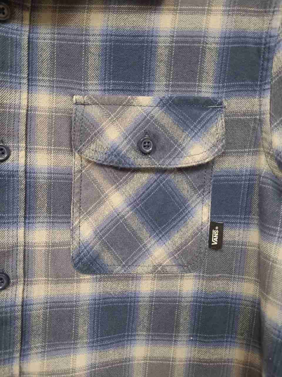 Vans Men's Blue Gray Plaid Flannel Long Sleeve Tailored Fit Button Up Shirt Sz S