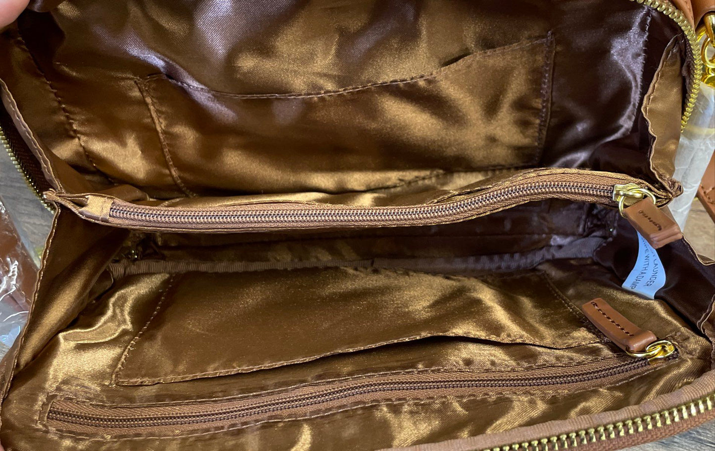Joy & Iman Tan Double Zip Crossbody Bag Gold Hardware NWT