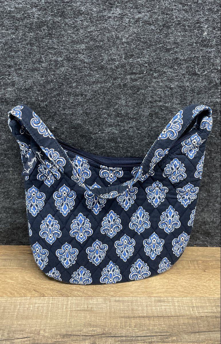 Vera Bradley Navy Blue Quilted Cotton Paisley Shoulder Bag Hobo Purse