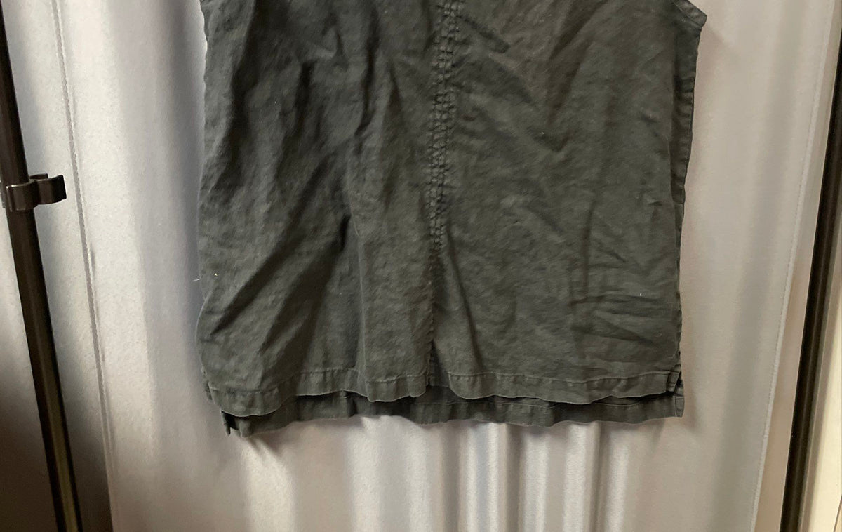 Flax Women's Black 100% Linen Sleeveless V-Neck High Low Hem Top Sz M