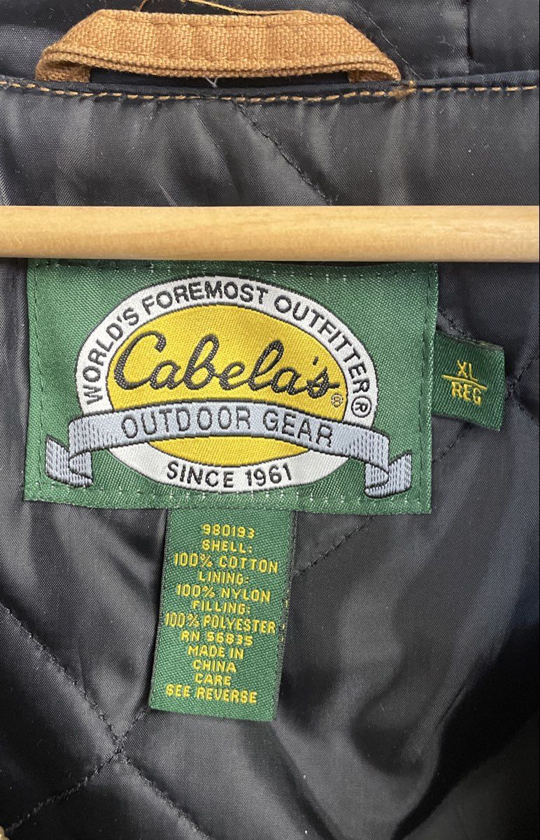 Cabela's Men's Tan Brown Duck Canvas Hooded Quilted Lined Work Jacket Sz XL