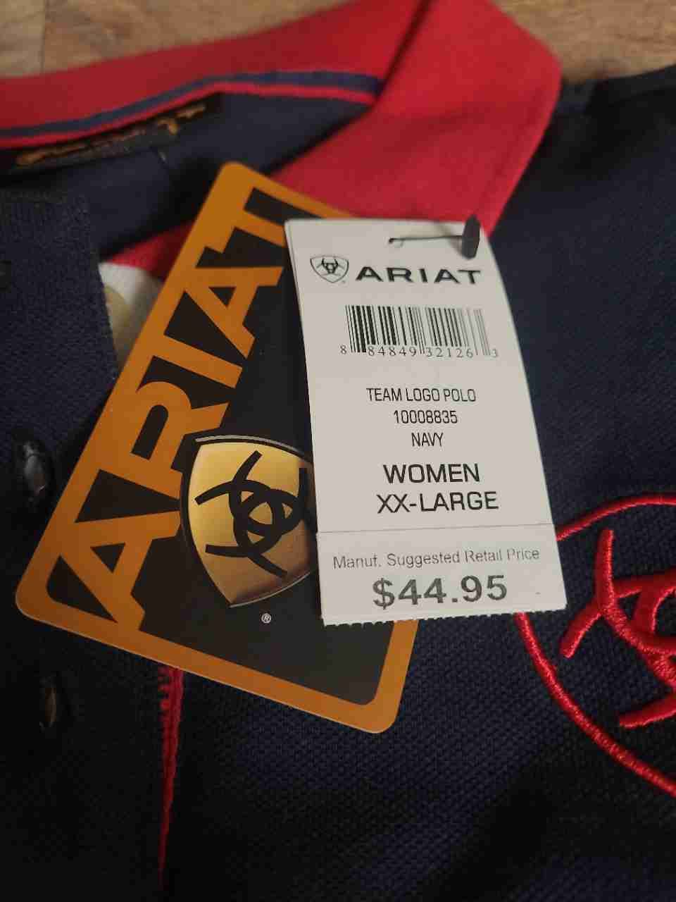 Ariat Women's Navy Red Team Logo Polo Shirt NWT Size XXL Equestrian