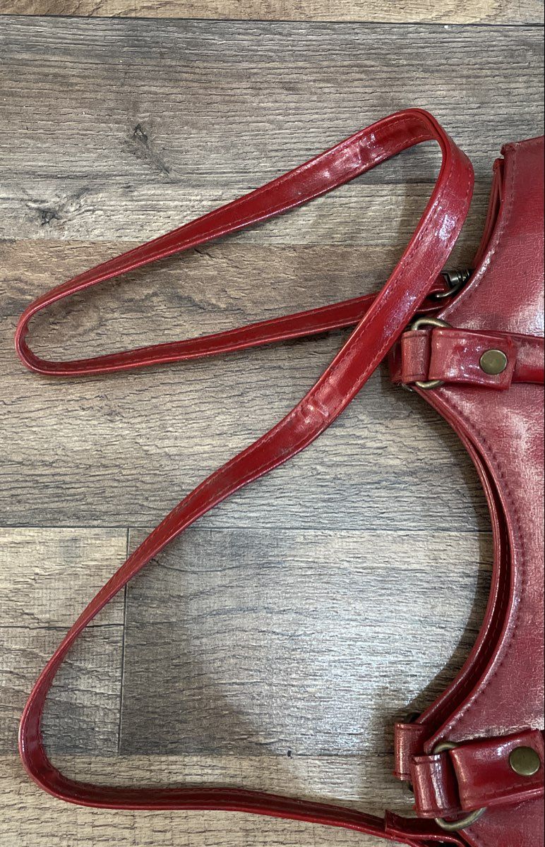 Vintage Red Patent Embossed Floral Satchel Shoulder Bag Handbag