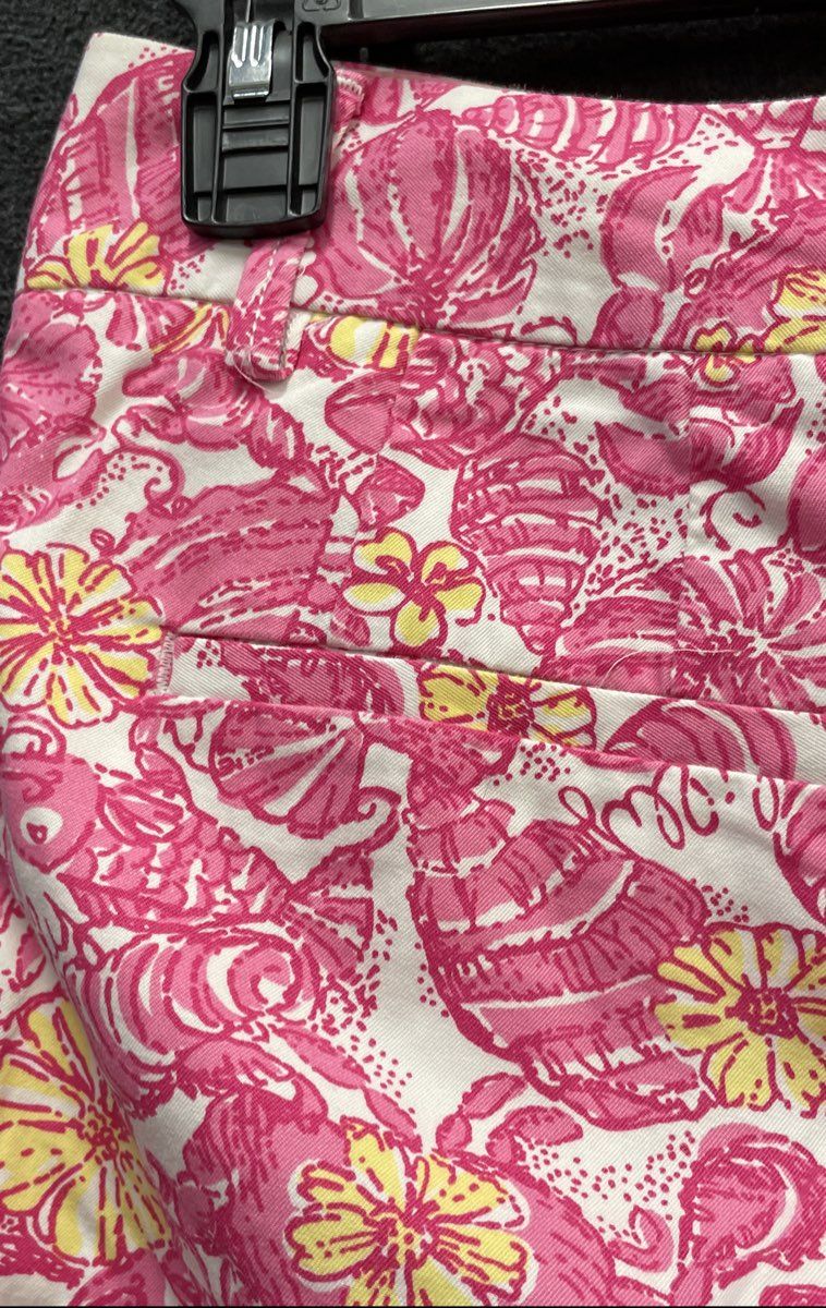 Lilly Pulitzer Women's Pink Seashell Lobster Print Cotton Ankle Pants Sz 4