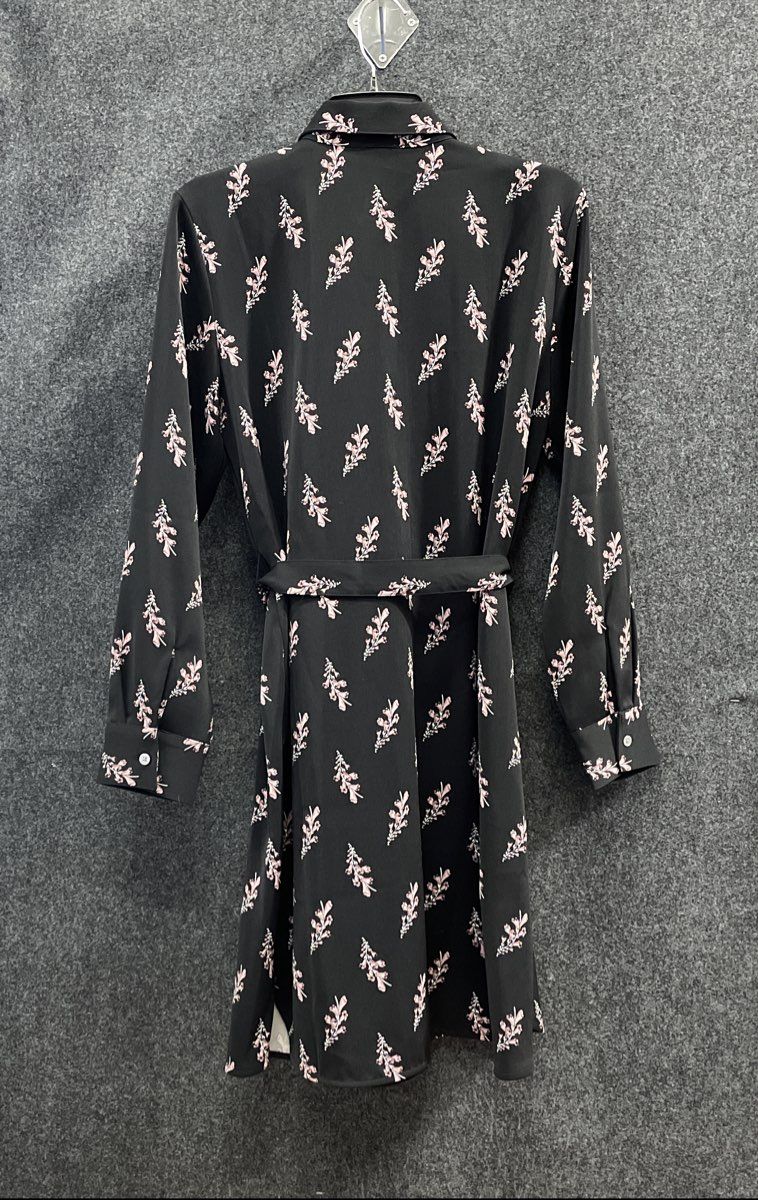 Ann Taylor Factory Women's Black Pink Floral Belted Shirt Dress Size M NWT