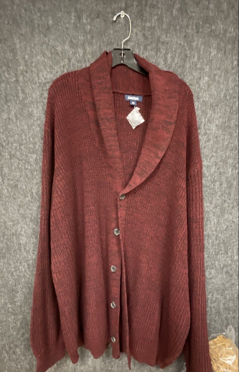 KingSize Men's Burgundy Marl Shawl Collar Cardigan Sweater Sz 3XL Tall