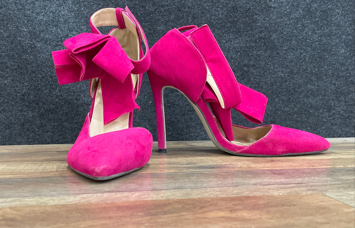 MM July Purple Pointed Toe Bow Ankle Strap Pumps High Heels Size 40