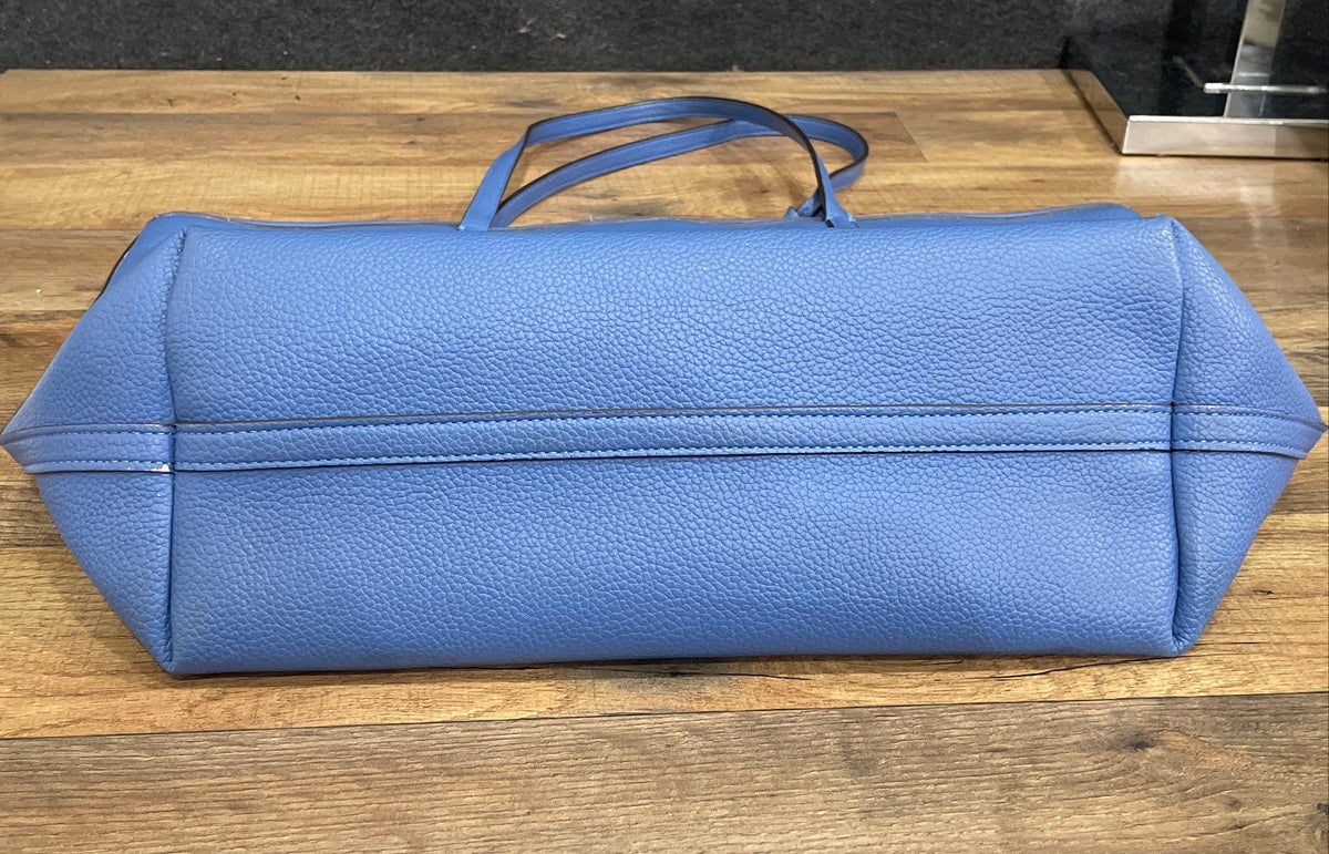 Calvin Klein Blue Pebbled Leather Tote Shoulder Bag Silver Hardware