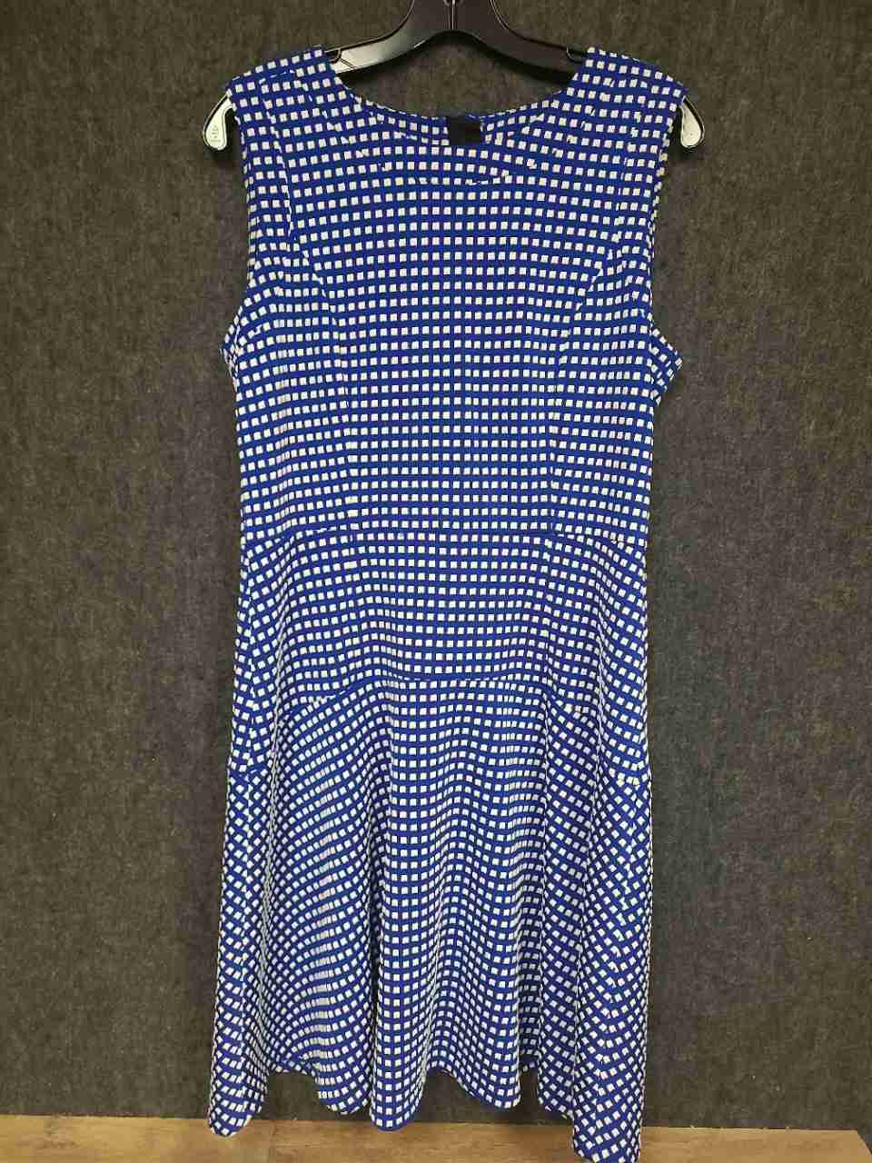 Tommy Hilfiger Women's Blue White Geometric Sleeveless Fit Flare Dress Sz 12