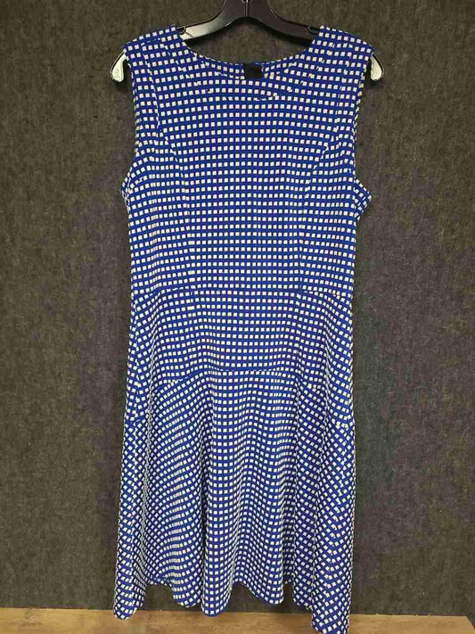 Tommy Hilfiger Women's Blue White Geometric Sleeveless Fit Flare Dress Sz 12