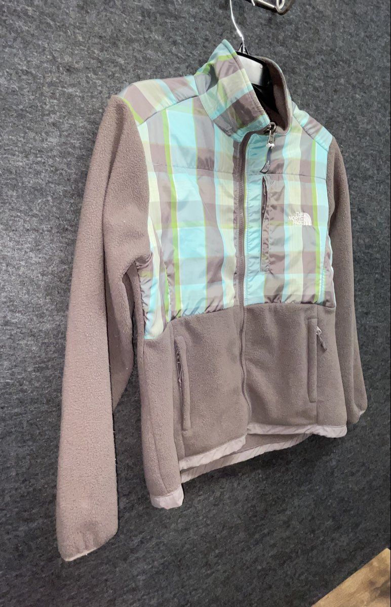 The North Face Women's Grey Plaid Yoke Full Zip Fleece Denali Style Jacket Sz M