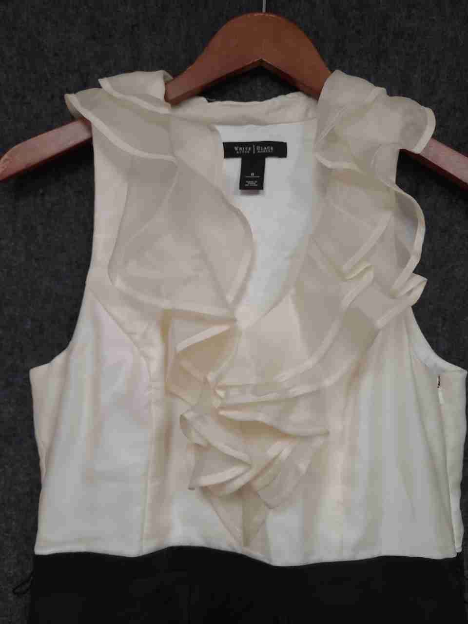 White House Black Market Women's White Black Silk Bodice Ruffle Dress Sz 8