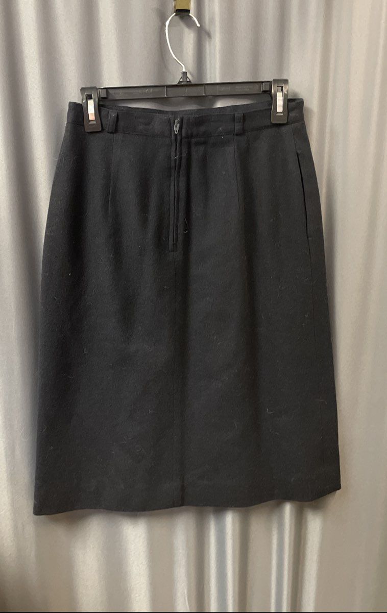 Vintage 80s pant-her Women's Blue Wool Straight Midi Skirt Pockets 28" Waist