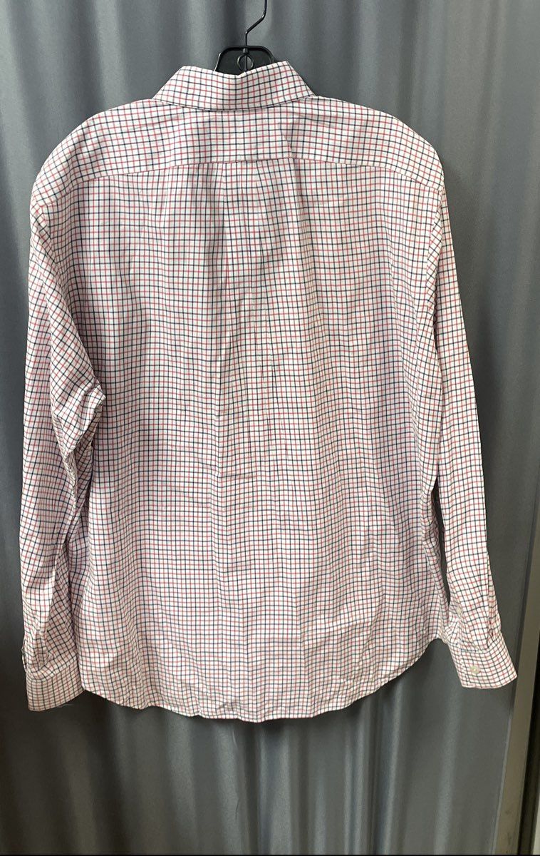 Ralph Lauren Men's Red Navy Blue Plaid Classic Fit Cotton Button Down Shirt Sz L