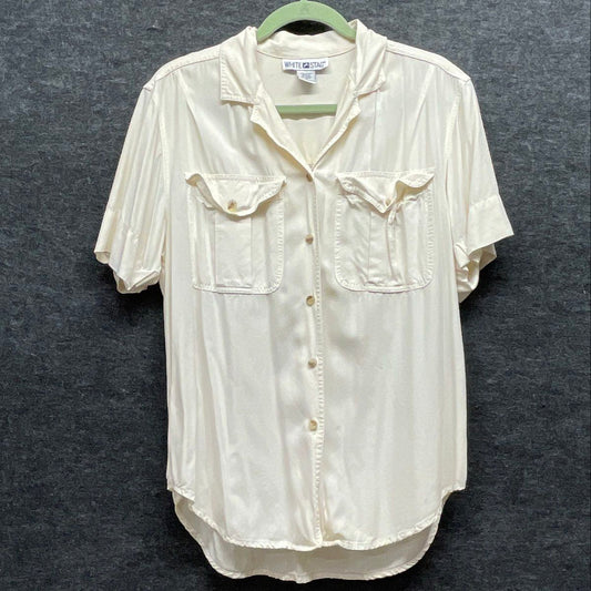 Vintage 90s White Stag Women's Cream Rayon Short Sleeve Utility Blouse Sz M