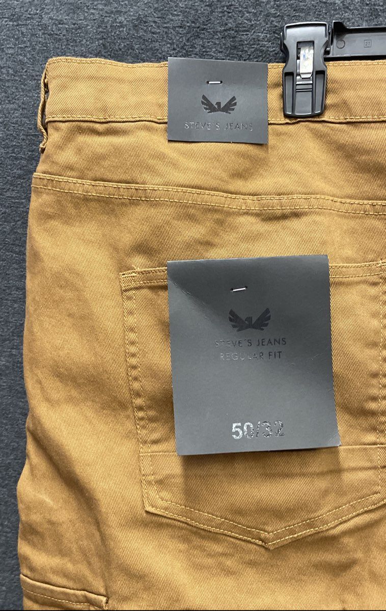 Steve's Jeans Men's Tobacco Regular Fit Comfort Stretch Cargo Jeans NWT 50/32