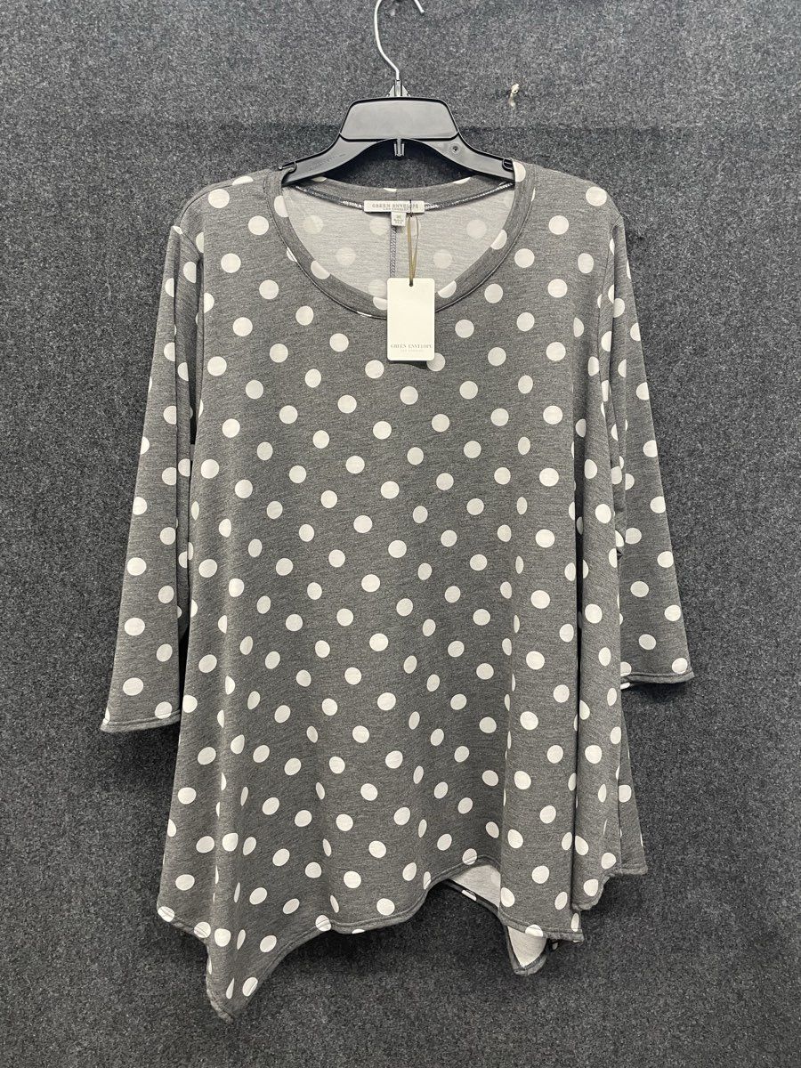 Green Envelope Women's Gray Polka Dot 3/4 Sleeve Asymmetric Tunic Top Sz 3X NWT