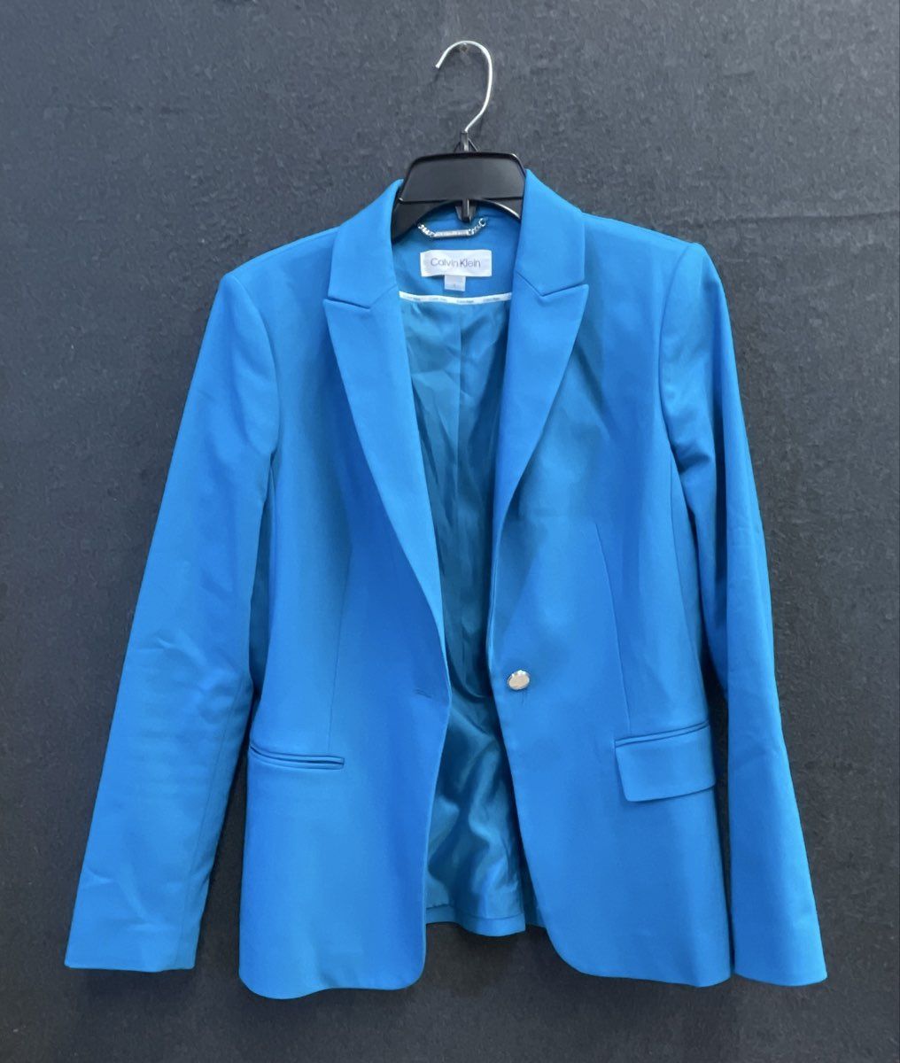 Calvin Klein Women's Blue Single Button Blazer Tapered Pant Suit Set Sz 8