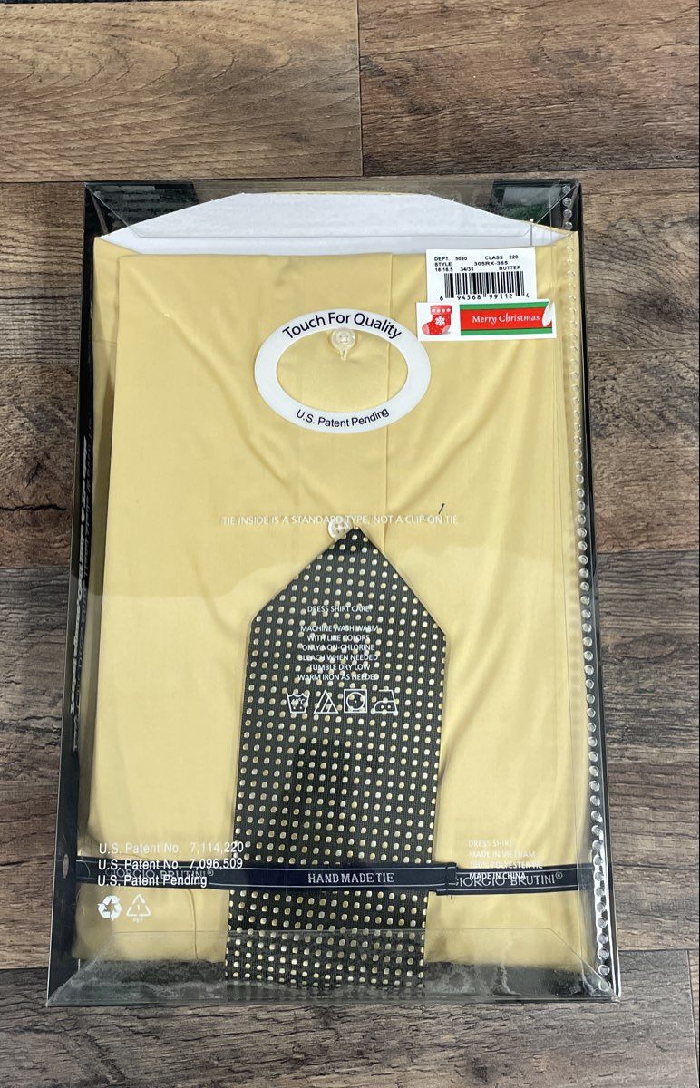 Giorgio Brutini Men's Yellow Dress Shirt Tie Box Set Sz L 16-16.5 34/35 NWT