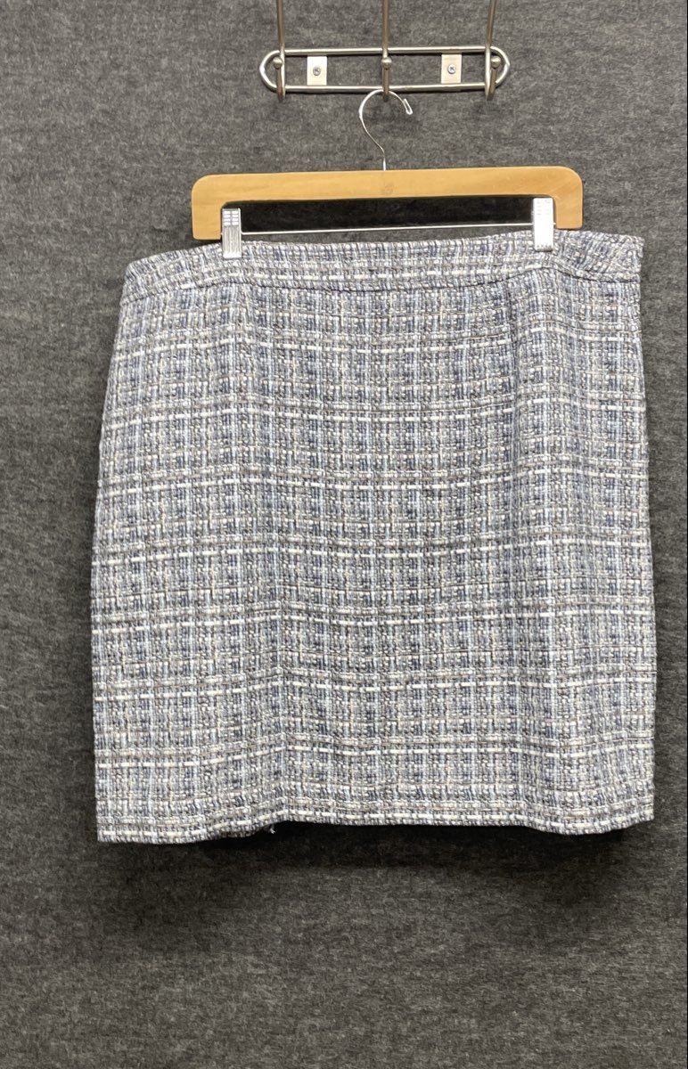 Talbots Women's Blue Gray Tweed Fringed Button Detail Mini Skirt Size 18 NWT
