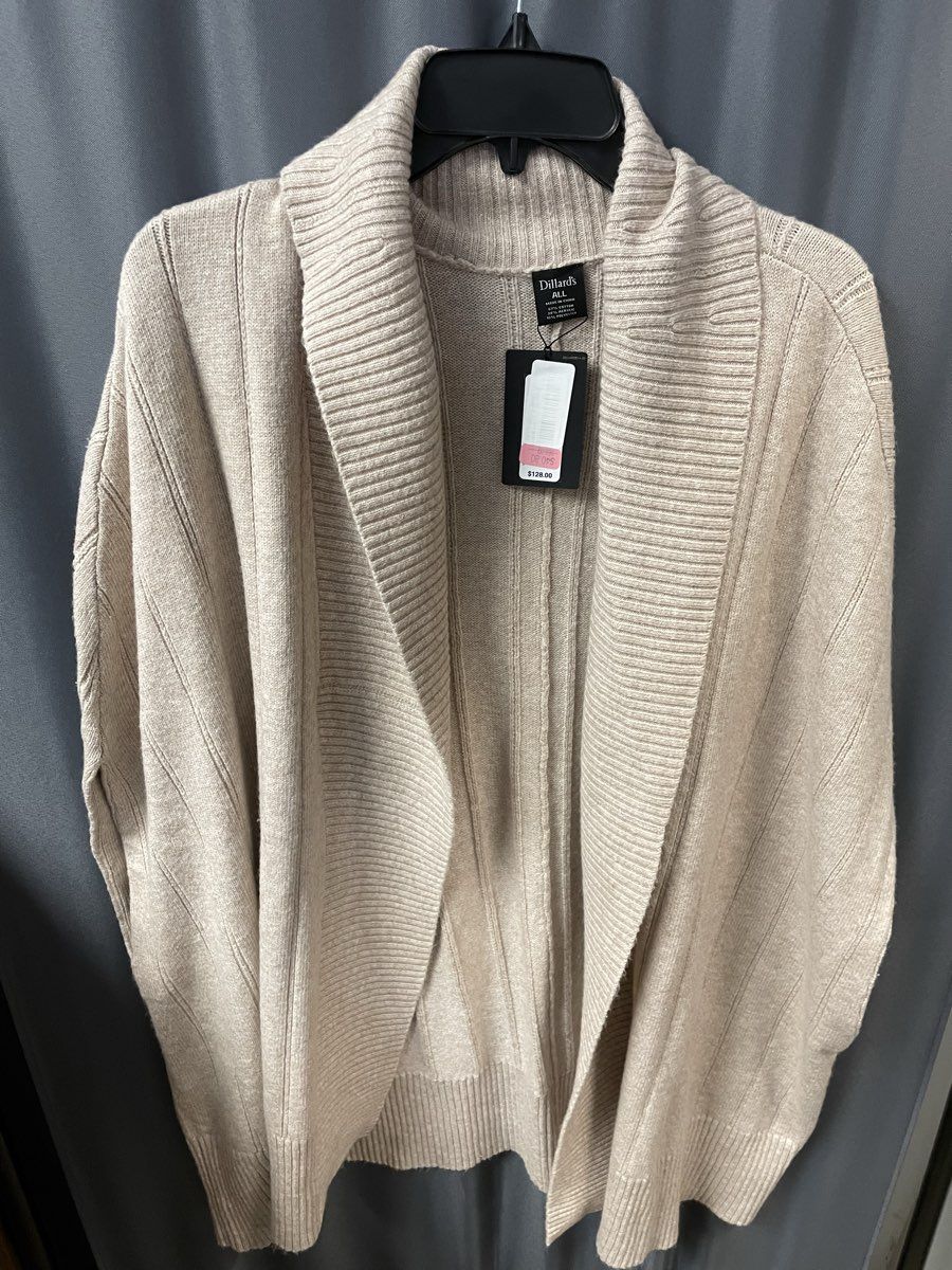 Dillard's Women's Beige Ribbed Knit Sleeveless Shawl Cardigan Wrap OSFA NWT