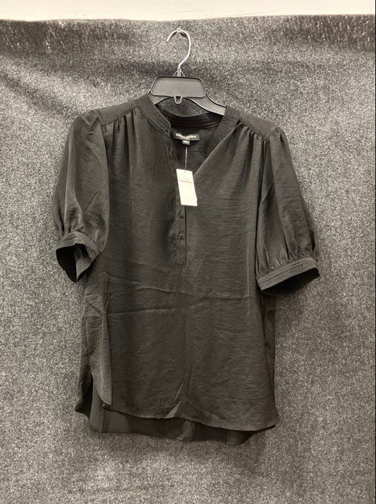 Banana Republic Women's Black Satin Puff Sleeve Henley Blouse Size M NWT