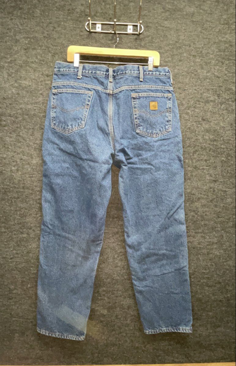 Carhartt Men's Blue Flannel Lined Denim Straight Leg Workwear Jeans