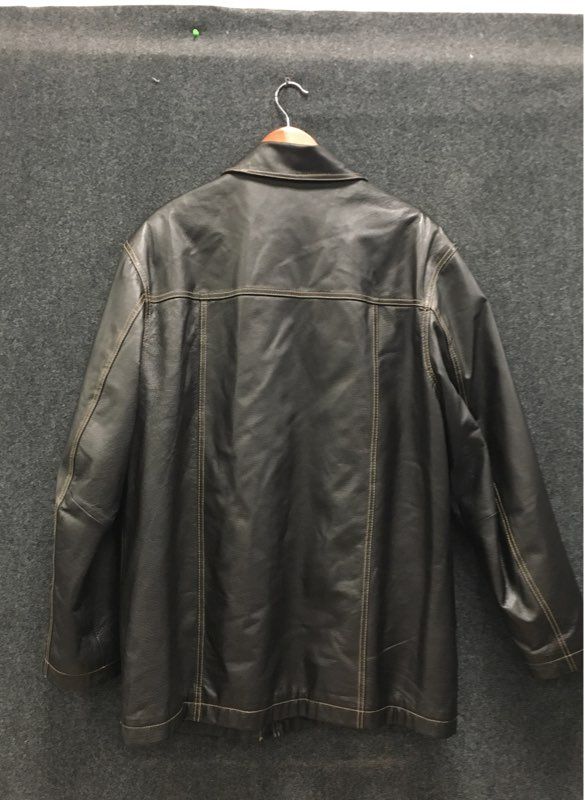 EMC Men's Dark Brown Leather Jacket Quilted Lined Contrast Stitch Car Coat Sz L
