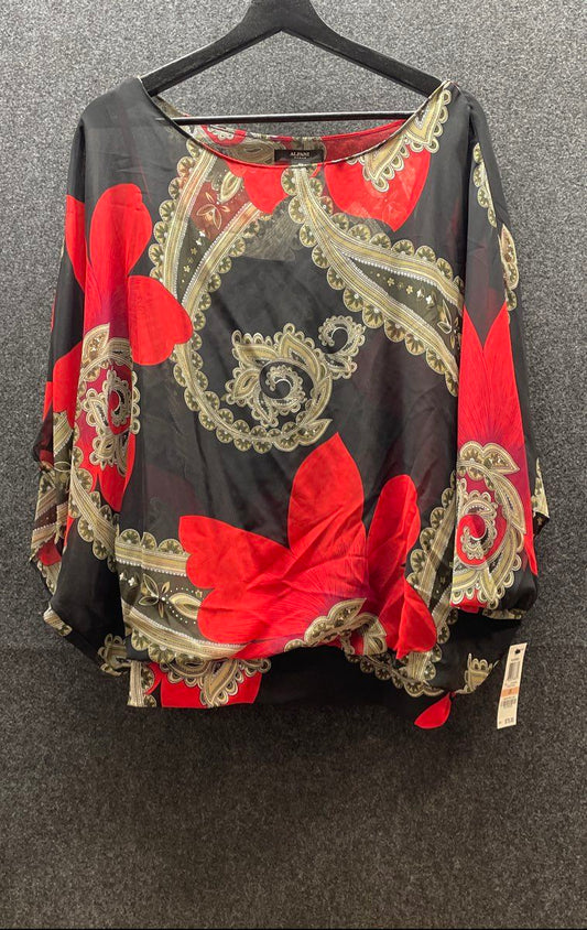 Alfani Women's Paisley Floral Bubble Hem Blouse Black Red Dolman NWT Sz 2X