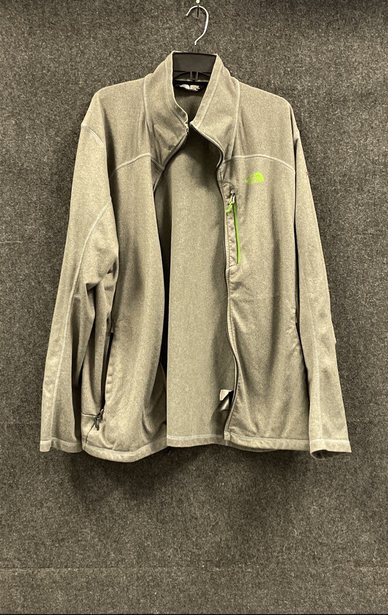 The North Face Men's Grey Full Zip Fleece Jacket Lime Green Accents Sz XXL
