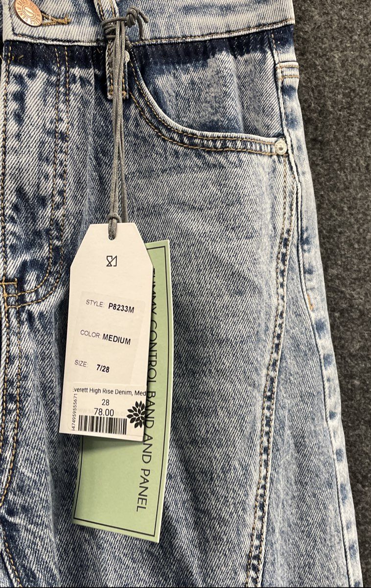 Saige Women's Everett High Rise Wide Leg Jeans Blue Tummy Control NWT Sz 7/28
