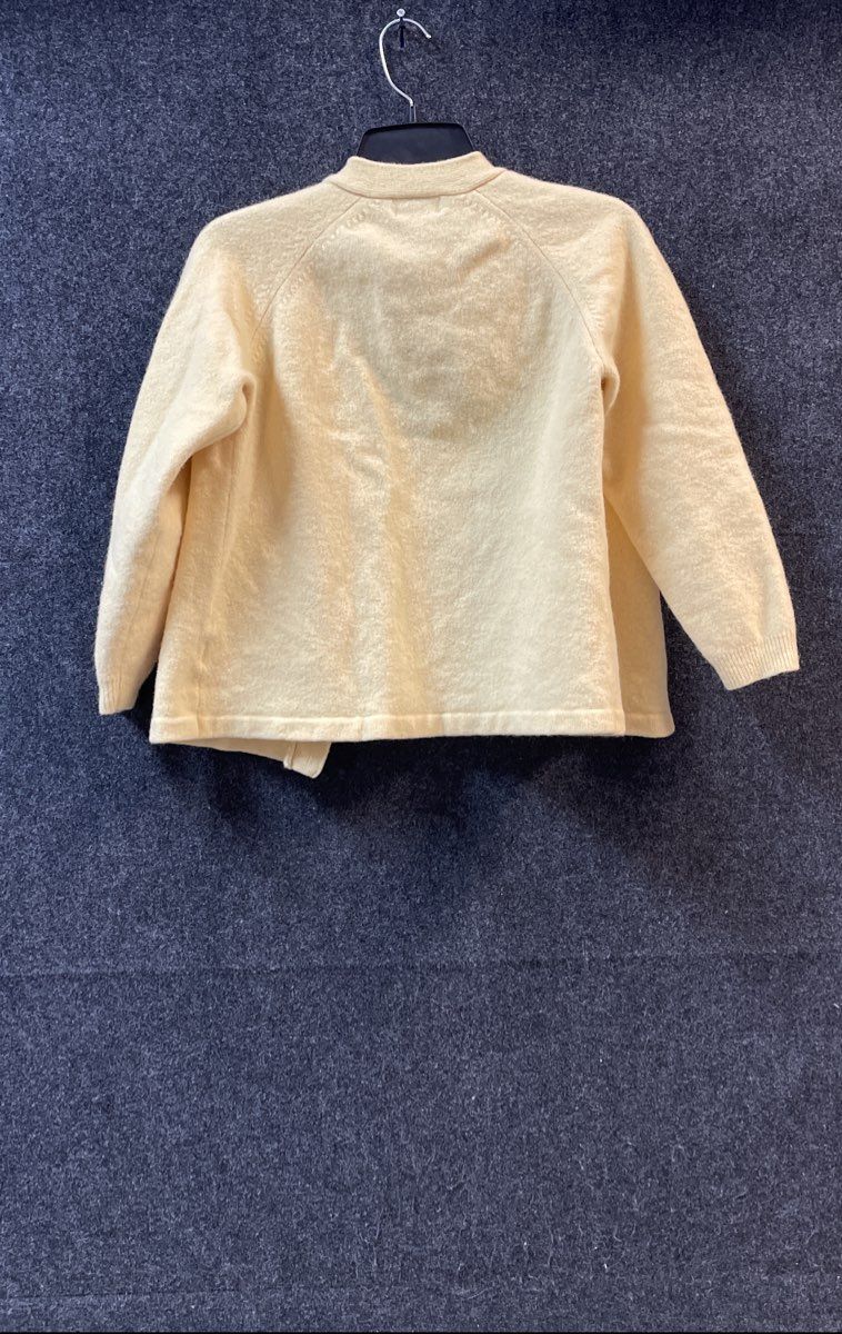 Vintage 90s Lands' End Women's Yellow 100% Lambswool Cardigan Sweater Sz L 14-16