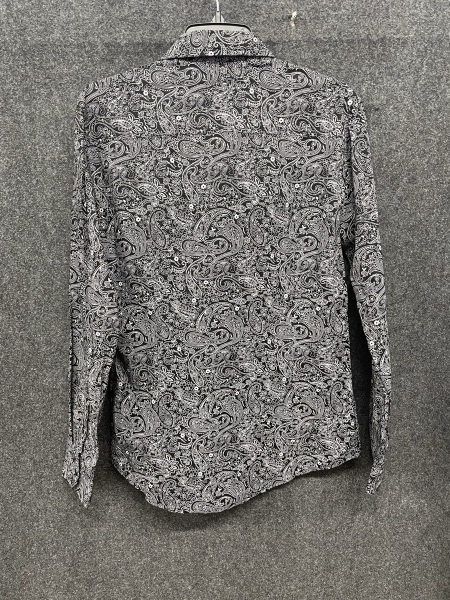 Guess Men's Eco Black White Paisley Slim Fit Long Sleeve Button Down Shirt Sz S