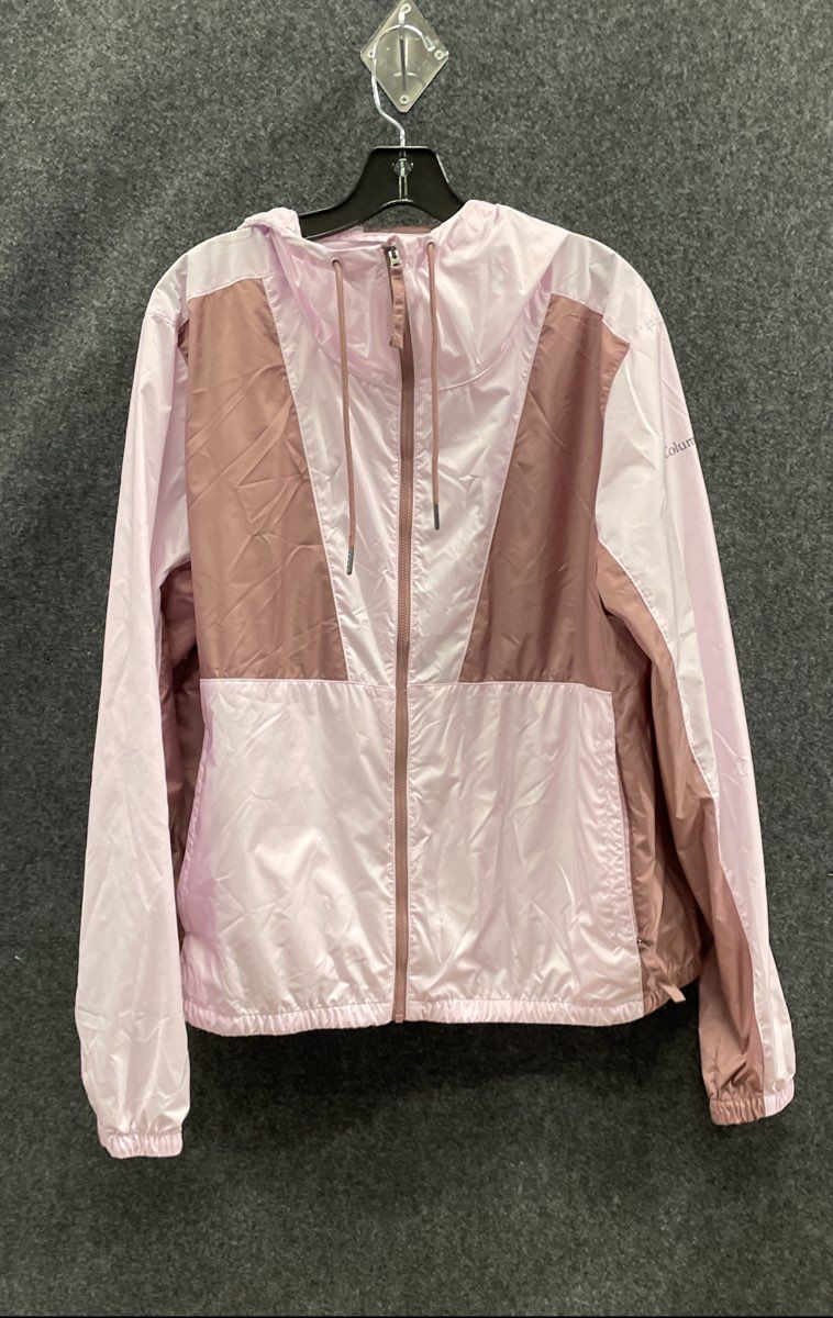 Columbia Women's Pink Flash Forward Colorblock Hooded Windbreaker Sz XL