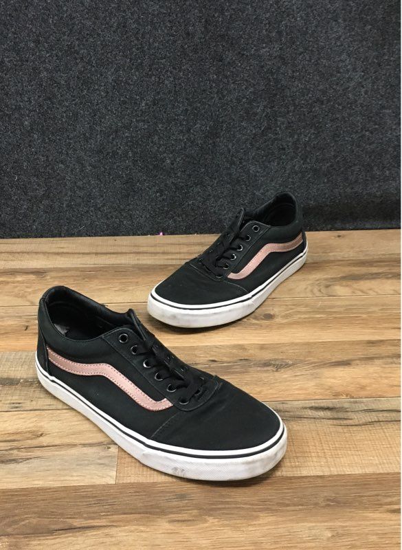 Vans Ward Low Top Black Rose Gold Metallic Skate Sneakers Womens Size 10
