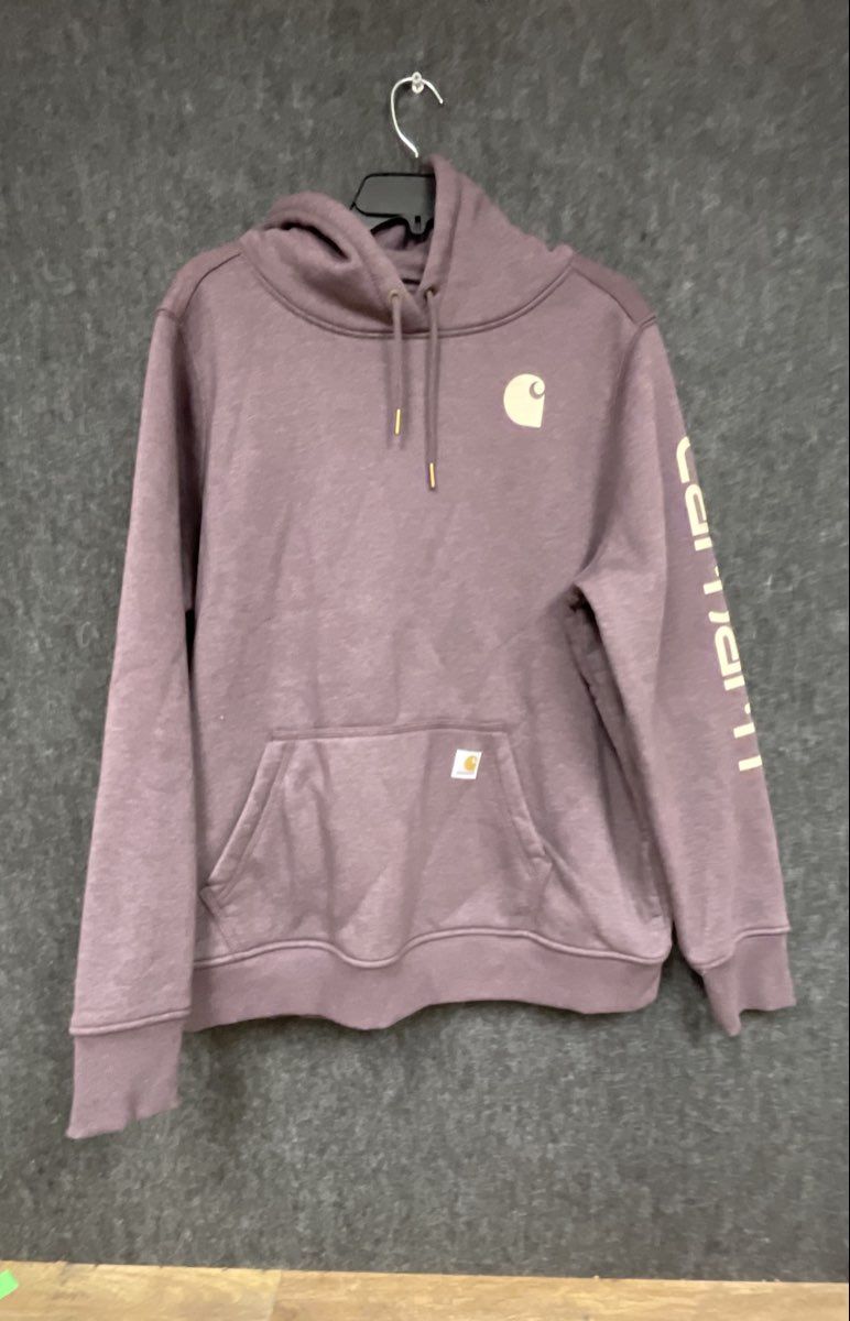 Carhartt Girls Youth Relaxed Fit Purple Heather Logo Sleeve Pullover Hoodie XL