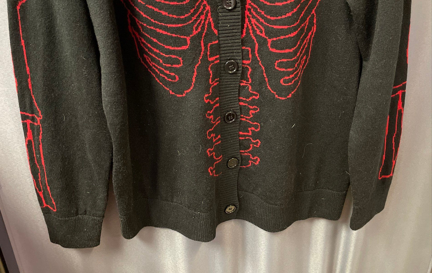 Social Collision Men's Black Red Rib Cage Cardigan Sweater Sz MD